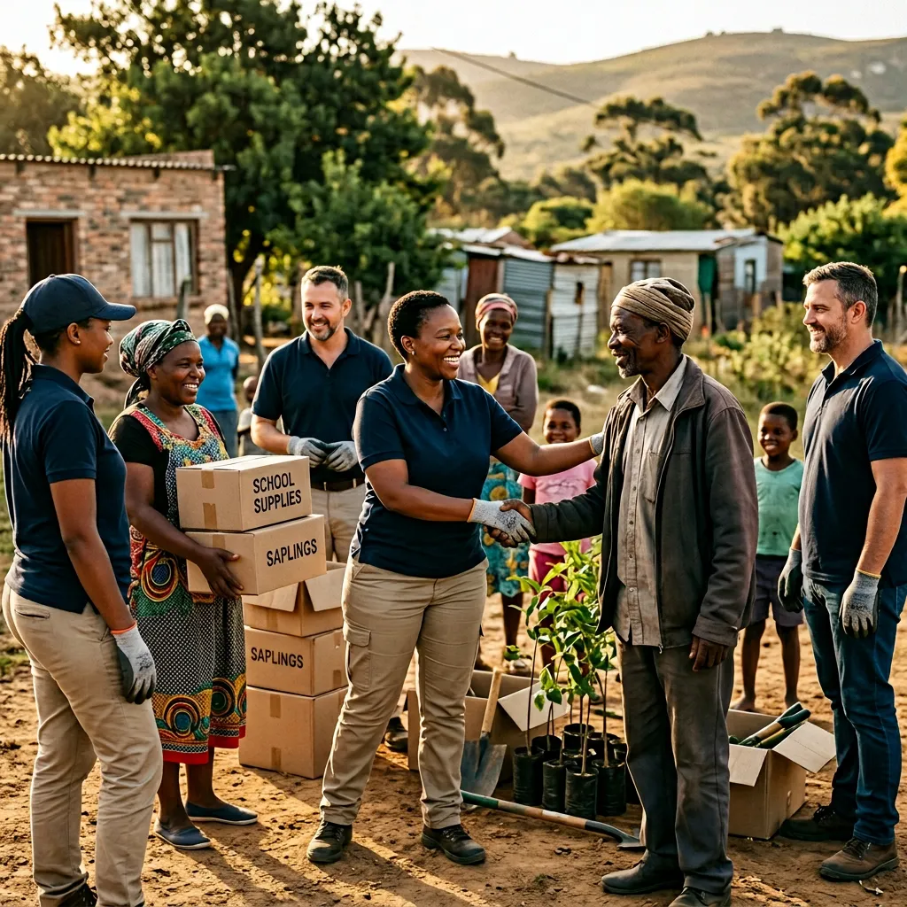 Team Connect participants handing over community project supplies in a Western Cape community