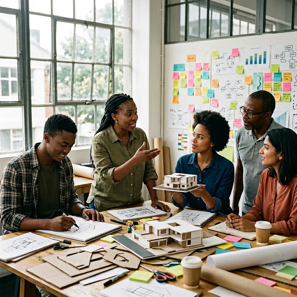 Team Connect participants prototyping ideas around a worktable during Creative Collision
