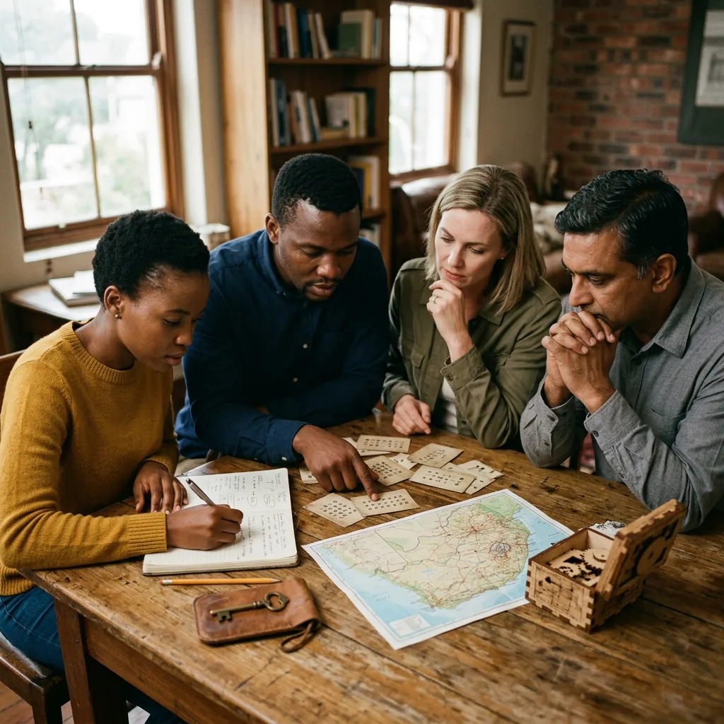 Team Connect participants concentrating on a tabletop puzzle during an Escape Labs experience