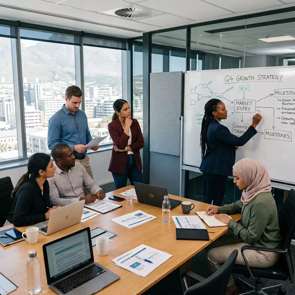 A team in the middle of a culture change planning session — collaboration in transition